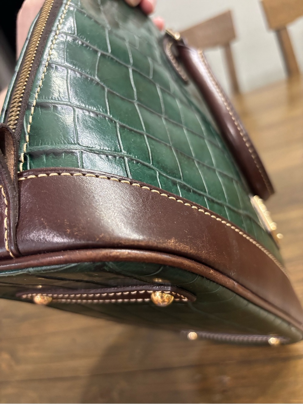 Dooney & Bourke Oakdale Zip Zip Satchel in Green Croc-Embossed Leather - Picture 10 of 15